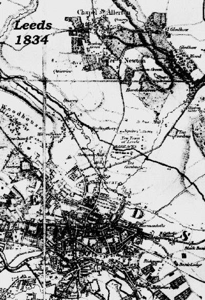 map of Leeds in 1834 with Chapeltown and Potternewton