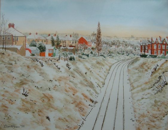 painting of headingley railway in snow