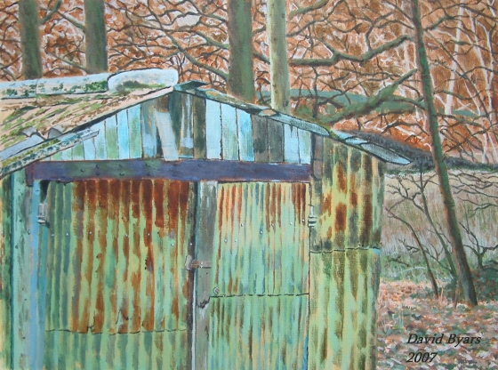 painting of old derelci garage