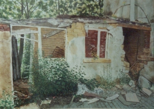 painting of derelict building